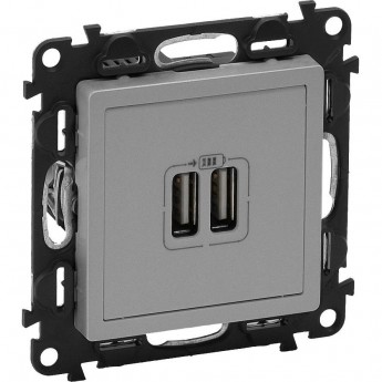 Зарядное устройство LEGRAND Valena LIFE с двумя USB-разъемами 240В/5В 1500мА с лицевой панелью алюминий Зарядное устройство LEGRAND Valena LIFE с двумя USB-разъемами 240В/5В 1500мА с лицевой панелью алюминий