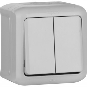 Двухклавишный переключатель LEGRAND на 2 направления 10 A 250 В Quteo IP 44 серый Двухклавишный переключатель LEGRAND на 2 направления 10 A 250 В Quteo IP 44 серый