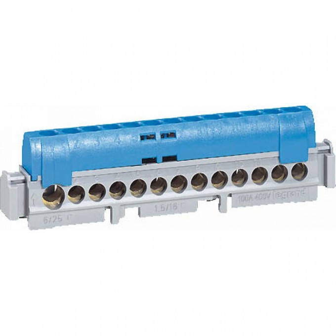 Клеммная колодка LEGRAND IP 2X нейтраль синяя 1 x 6-25 мм² - 21 x 1,5-16 мм² длина 141мм 04845