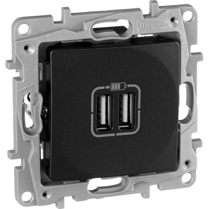 Зарядное устройство LEGRAND Etika с двумя USB-разьемами 240В/5В 2400мА антрацит 672694